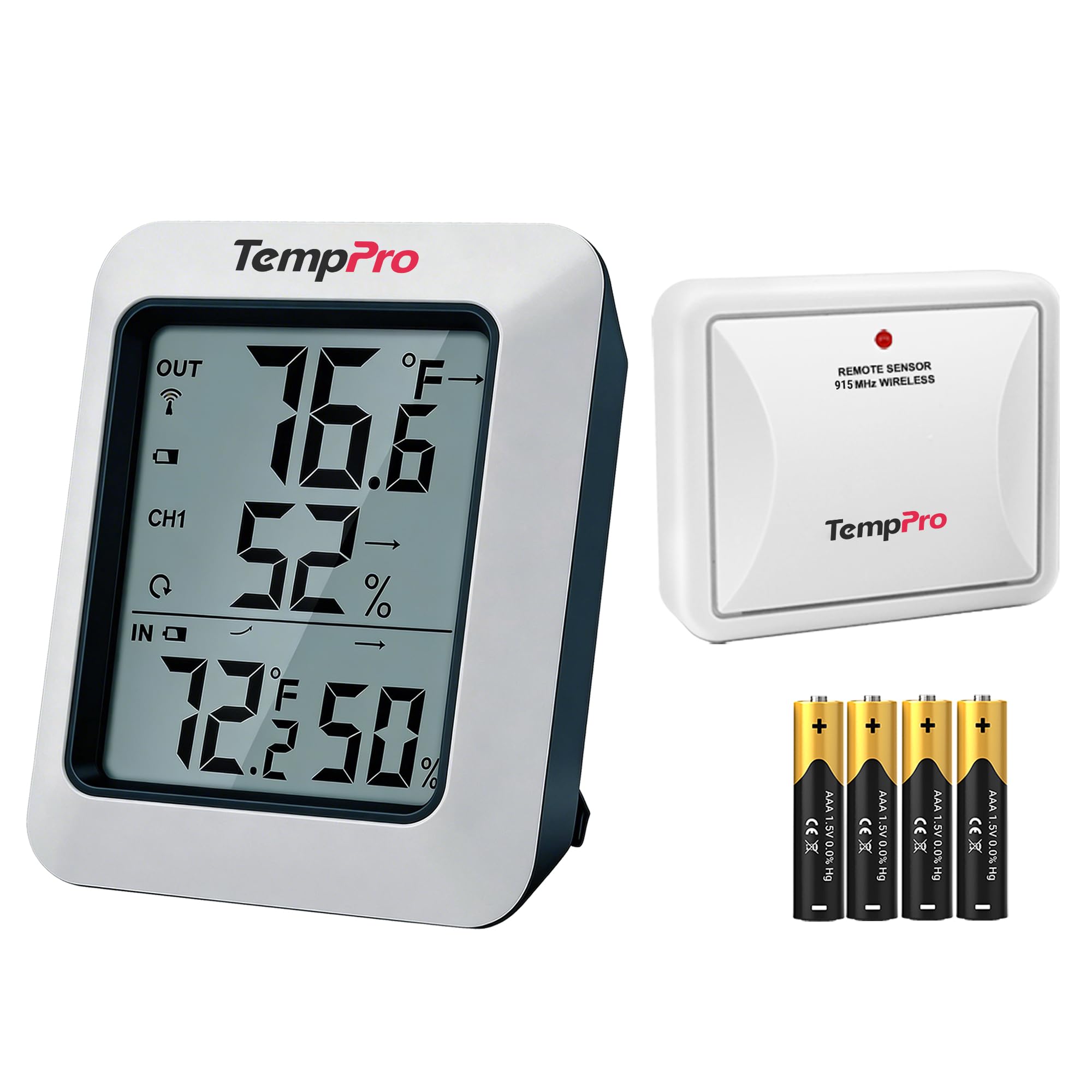TempPro TempAir 500 FT Indoor Outdoor Thermometer Wireless with Sensor | Large L