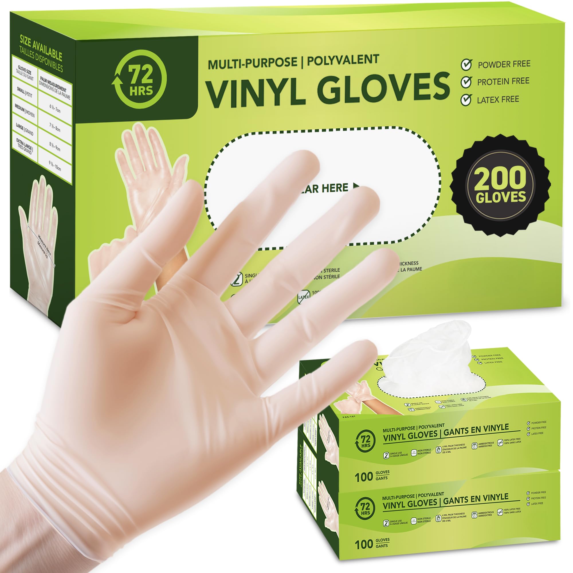 72 HRS Vinyl Gloves - 4 Mil Clear Disposable Gloves, Food Gants Jetables | Food 