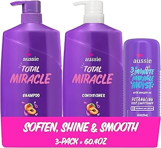 Aussie Total Miracle Hair Care Bundle: Shampoo, Conditioner, and 3 Minute Deep Treatment with Apricot &amp; Macadamia Oil, Paraben-Free for Damaged Hair, 26.2 &amp; 8 Fl Oz