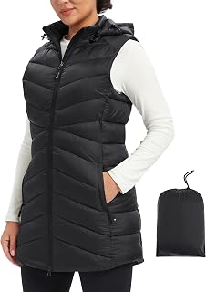 MoFiz Gilet da donna leggero, impermeabile, antivento, con cappuccio rimovibile, con sacchetto