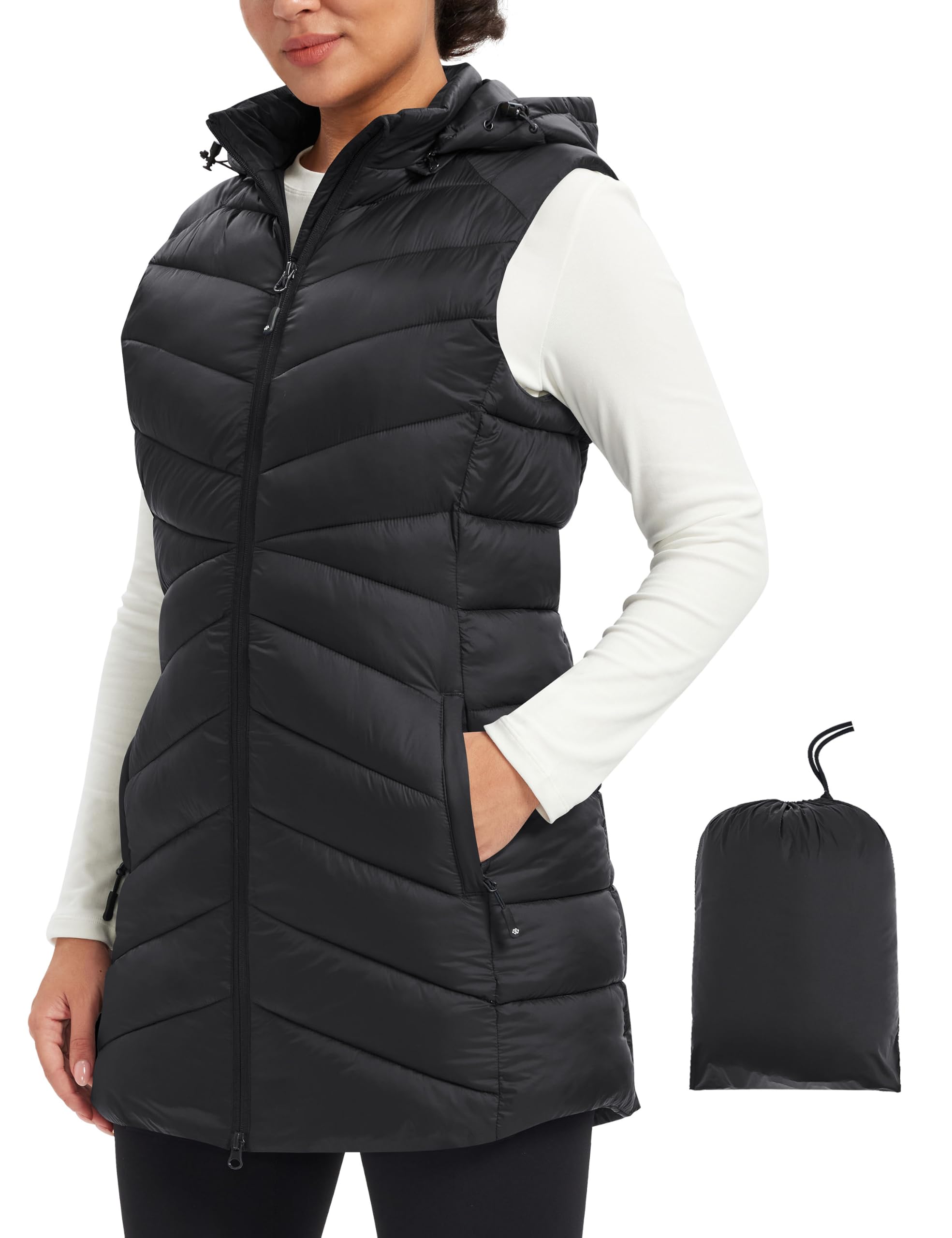 MoFiz Gilet da donna leggero, impermeabile, antivento, con cappuccio rimovibile,