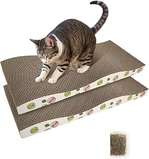 TIMHAKA Cat Scratching Board, Corrugate Cat Scratcher with Catnip, 2 Pack | Cat Scratch Pad with Premium Scratch Textures Design, Cardboard Cat Scratcher with Double-Sided Usability for Indoor Cats