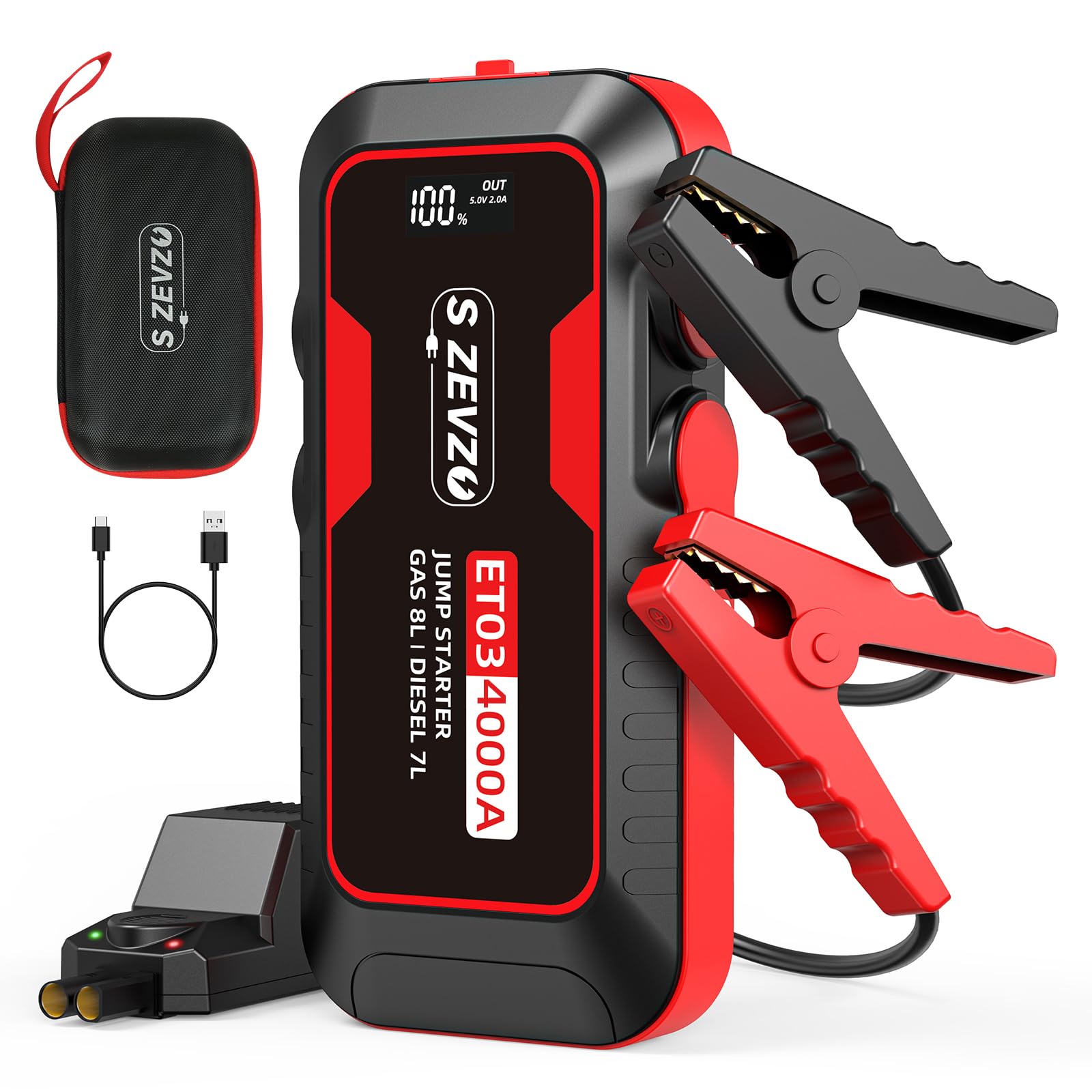 S ZEVZO ET03 Car Jump Starter 4000A Jump Starter Battery Pack for Up to 8.0L Gas
