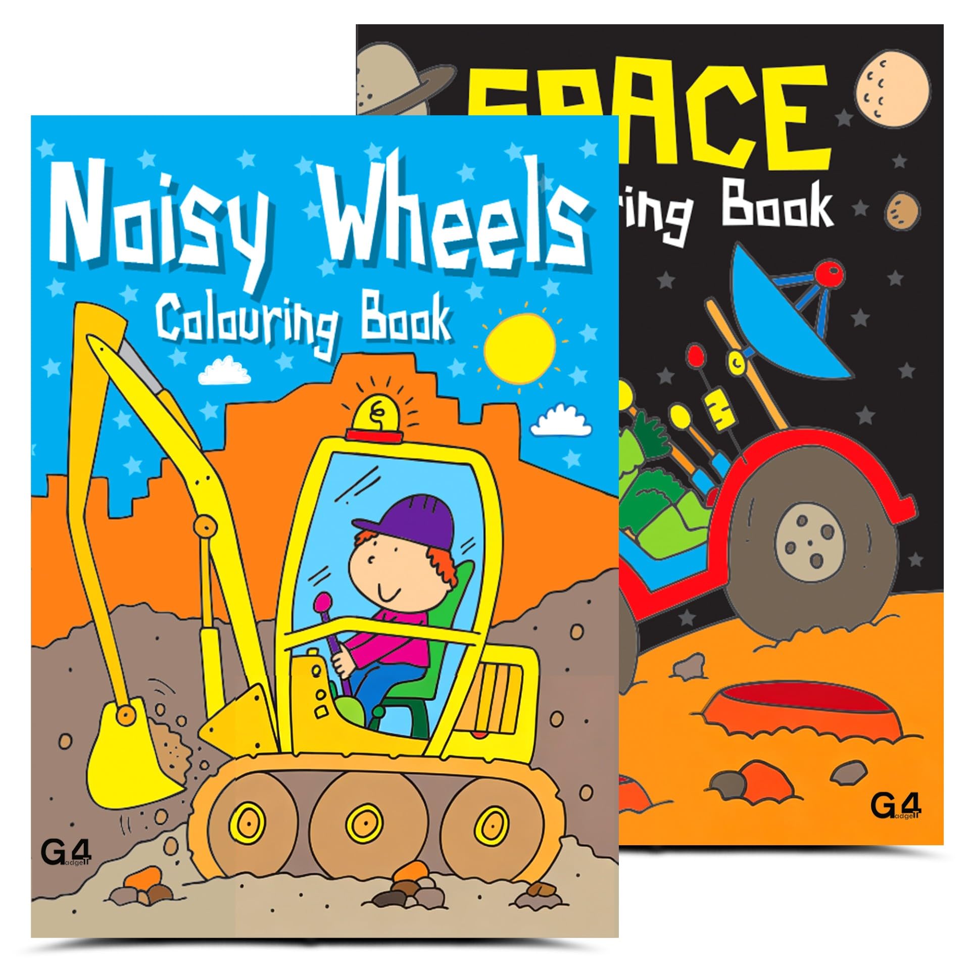 G4GADGET Colouring Books Pack of 2 – Noisy Wheels & Space Colouring Book | Vehic