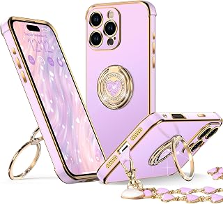XYZ for iPhone 16 Pro Max Case with Stand, Phone Case with Double Ring Kickstand, Women Girls Bling Luxury Protective Case Heart for iPhone 16 Pro Max, Purple