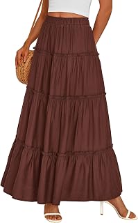 PRETTYGARDEN Women's Boho Tiered Ruffle Flowy Maxi Skirt