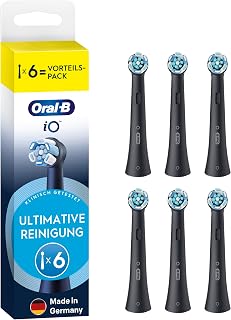 Oral-B iO Ultimate Cleaning Replacement Toothbrush Heads Black Pack of 6 | Original toothbrush attachment for electric toothbrush, 360° advanced deep cleaning and plaque removal