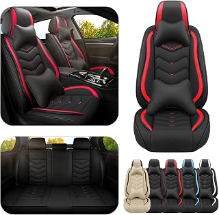 Car Seat Covers for Honda Civic 2000-2025, Premium Nappa Leather Car Seat Cover, Stylish Sport Seat Covers， Automobile Seat Cover Sets.(Luxury 5 Seats/Black Red)