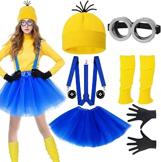 Yellow Halloween Costume for Women Men Adult, Halloween Costumes Accessories Set Cosplay Dress Up