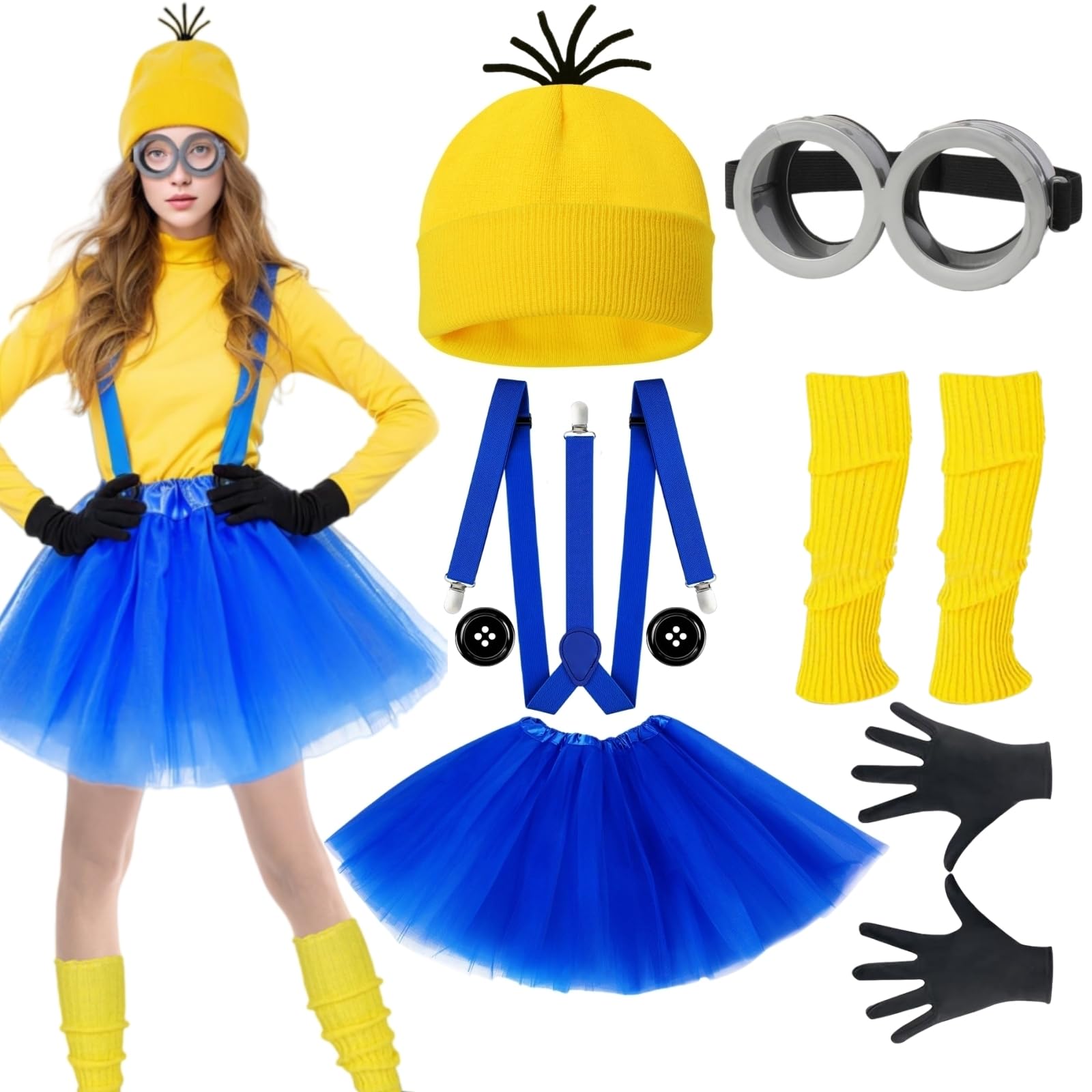 Yellow Halloween Costume for Women Men Adult, Halloween Costumes Accessories Set