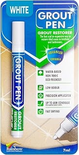 Grout Pen White Tile Grout Paint Marker Restorer - Narrow 5mm Tip (7mL) | Waterproof Grout Line Refresher for Kitchen & Bathroom, Colorant and Sealer Pens for Cleaner Looking Grout Lines - White