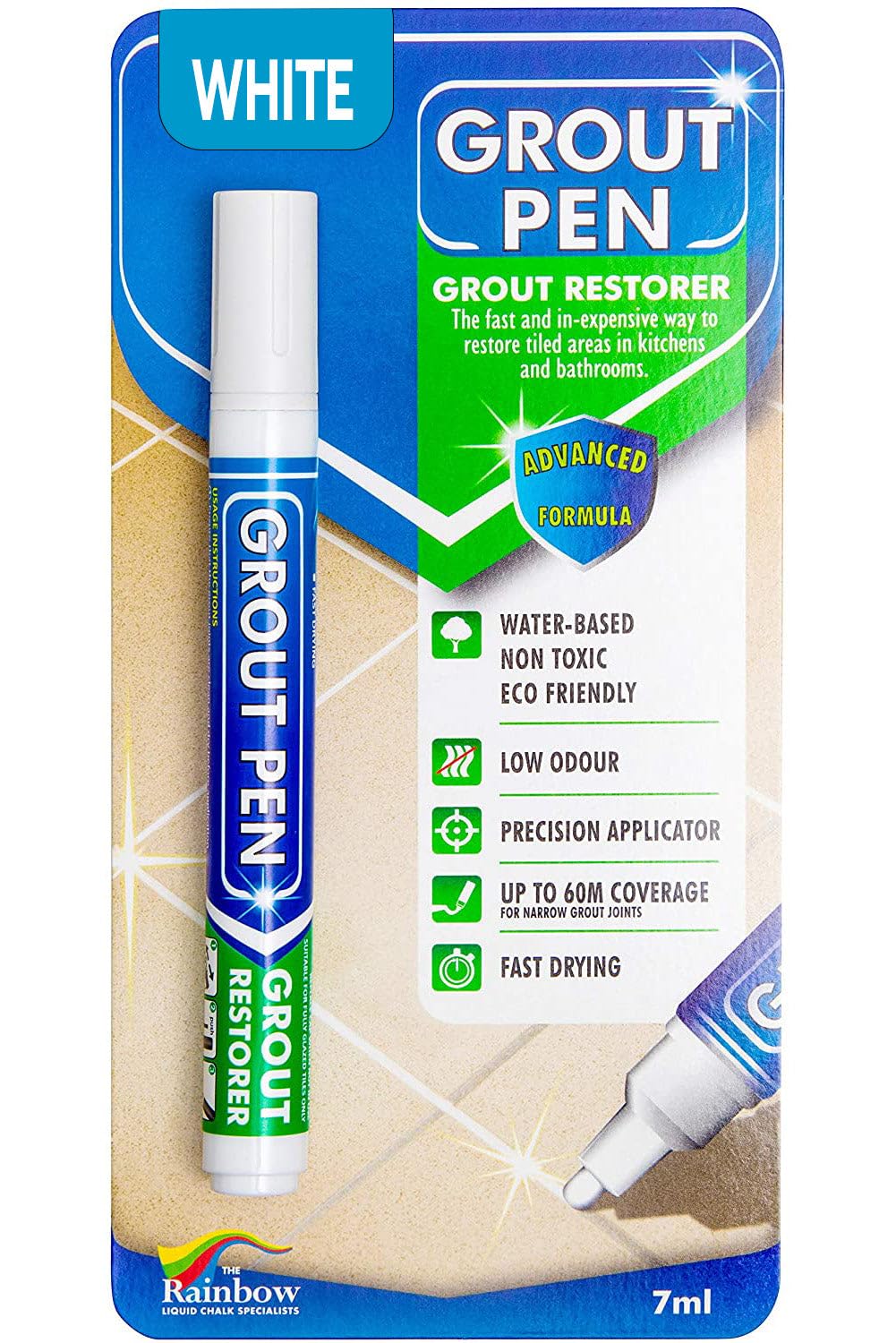 Grout Pen White Tile Grout Paint Marker Restorer - Narrow 5mm Tip (7mL) | Waterp