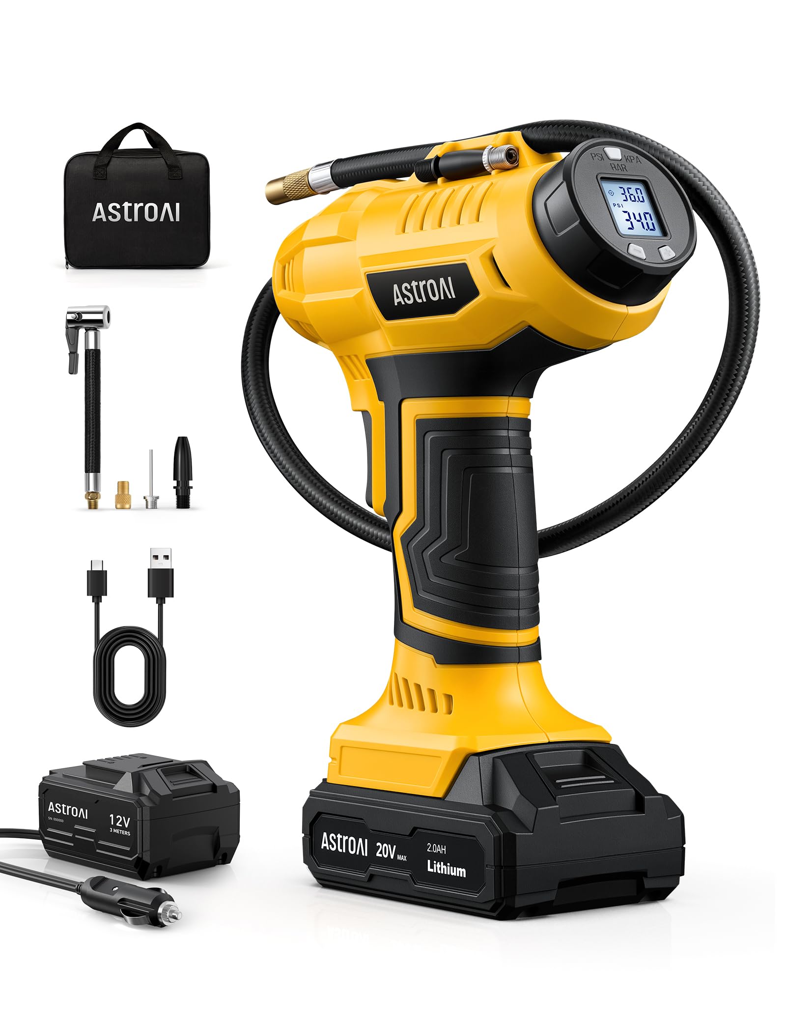 AstroAI Cordless Tire Inflator Portable Air Compressor 160PSI 12VDC Battery | Du