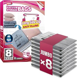 TAILI 8 Pack Vacuum Storage Bags, Jumbo LONG SIDE ZIP(39x28 inch), Clear