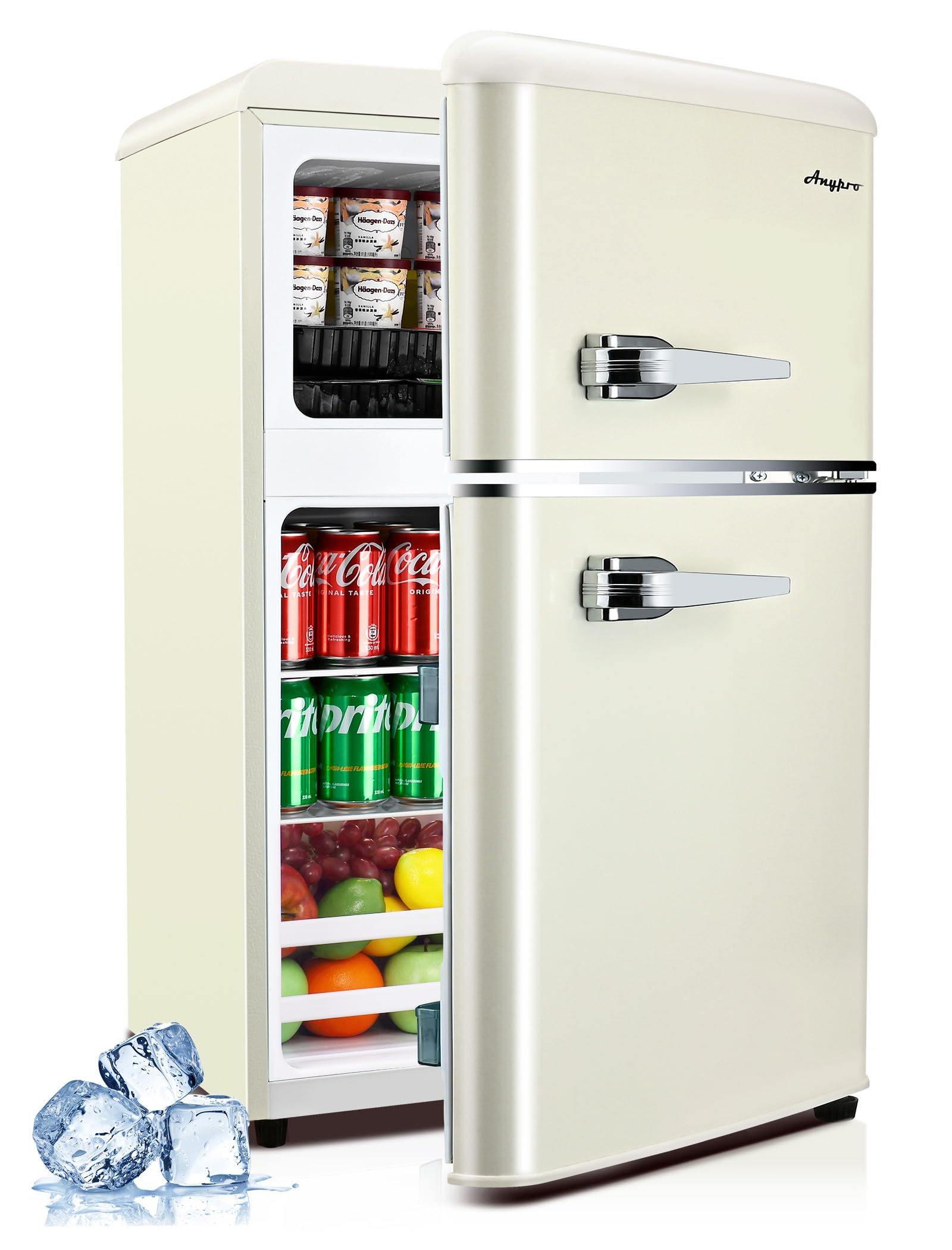 Anypro Fridge with Freezer, 3.2 Cu.Ft Retro Double Door Refrigerator with 7 Leve