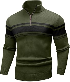 Wizoat Mens Sweater Quarter Zip Sweater Striped Fall Winter Polo Pullovers
