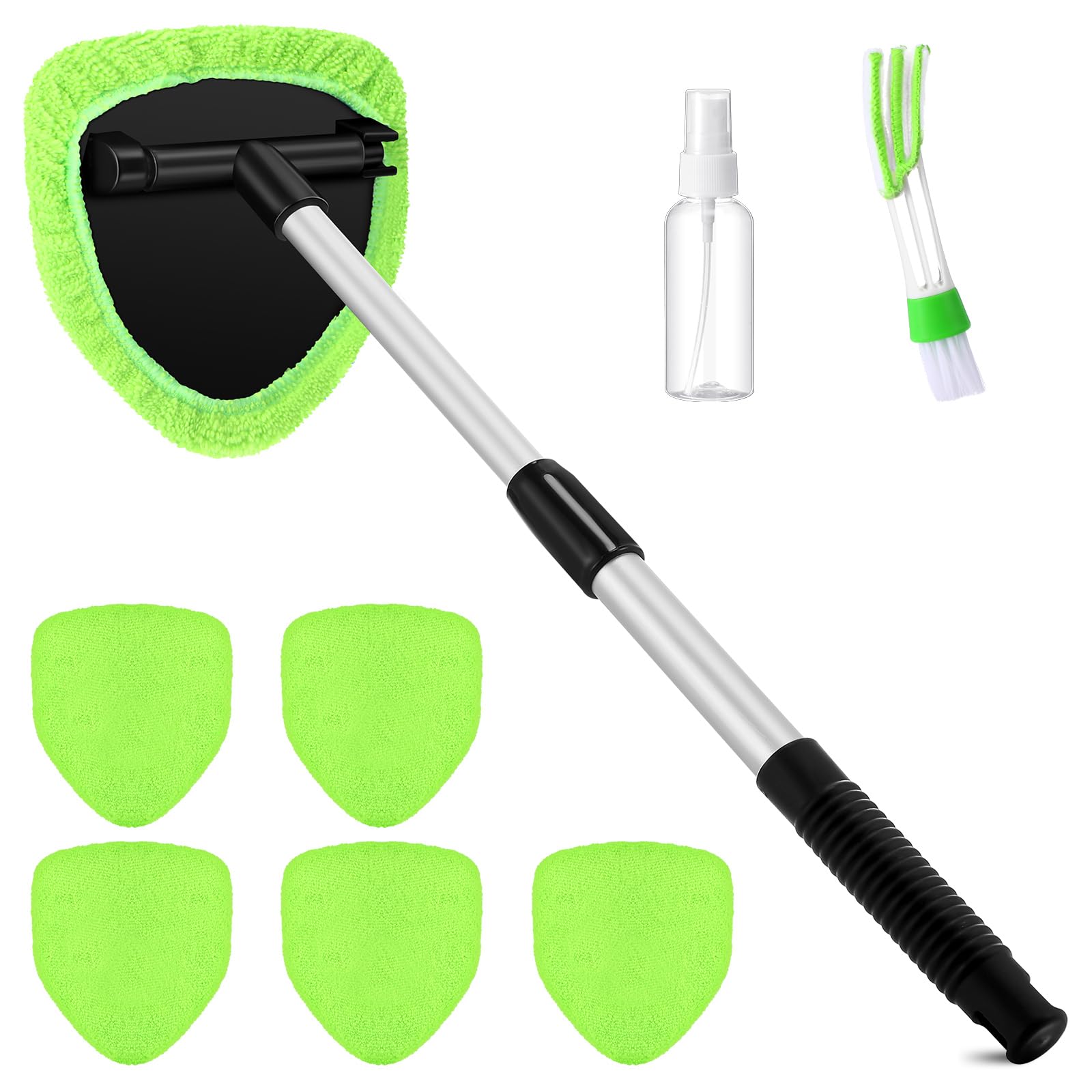 Potchen 8pcs Car Windshield Cleaner Tool with Extendable Handle, Green | with Mi