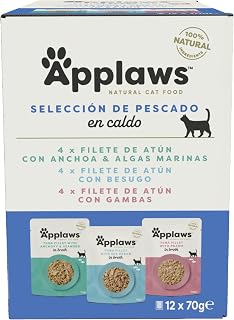 Applaws Wet Cat Food 100% Natural Fish Selection Multipack in Broth for Adult Cats - 12 x 70g Sachets
