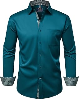 Alimens & Gentle Men's Long Sleeve Shirt Pleated Business Casual Button Down Shirt