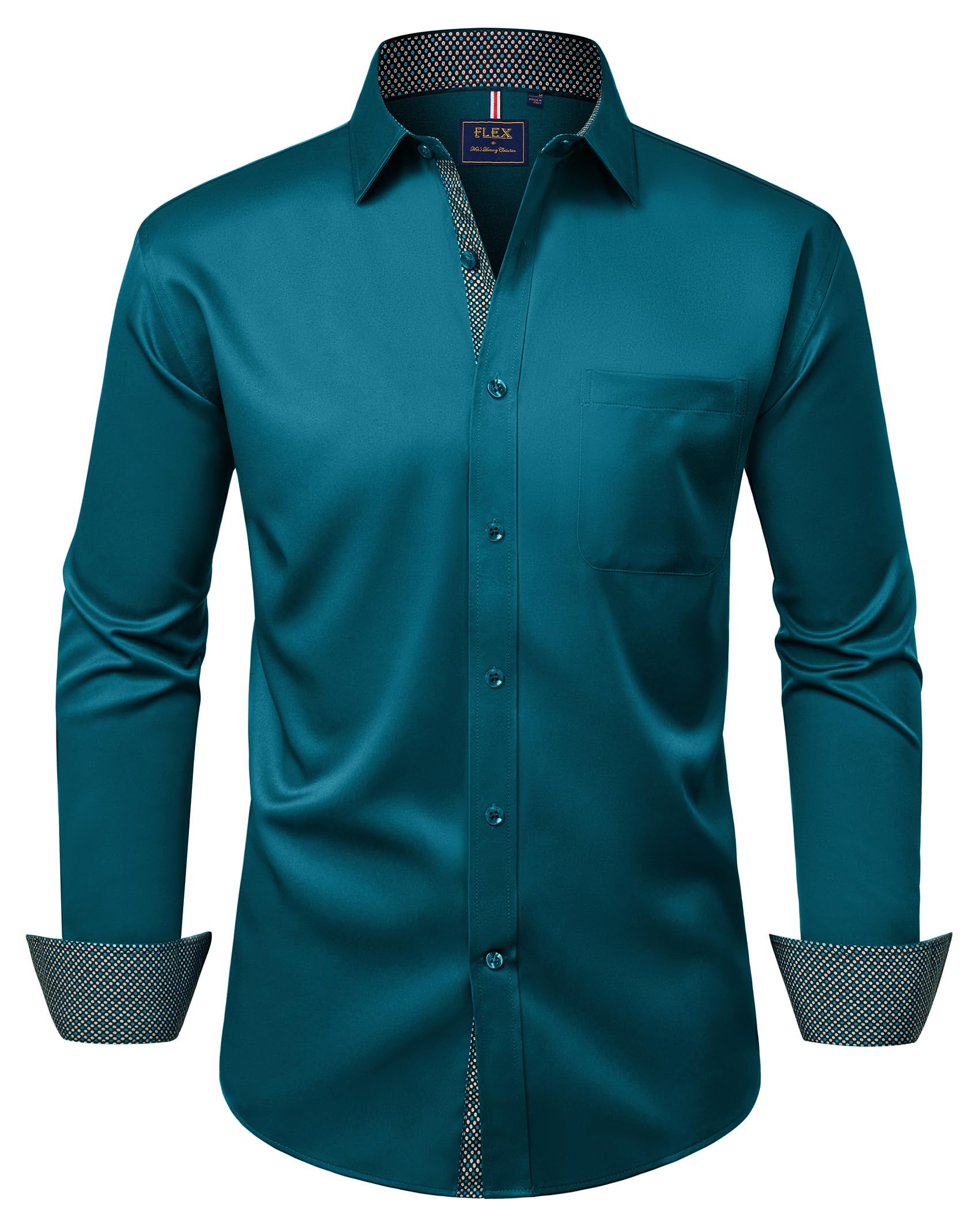 Alimens & Gentle Men's Long Sleeve Shirt Pleated Business Casual Button Down Shi
