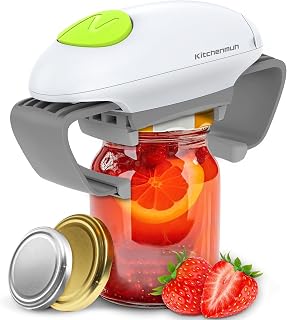 KITCHENMUH Electric Jar Opener for Seniors with Arthritis White | Hands-Free Automatic Opening, High Torque Motor, Adjustable 1.2"-3.5" Lid Fit, 2 AA Battery Power, Compact Storage