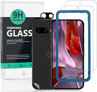 Ibywind for Google Pixel 9a 5G 6.3"(2 Pack) Screen Protector,9H Hardness Tempered Glass,With 1Pc Camera Lens Protector,1Pc Back Carbon Fiber Film,Easy to Install
