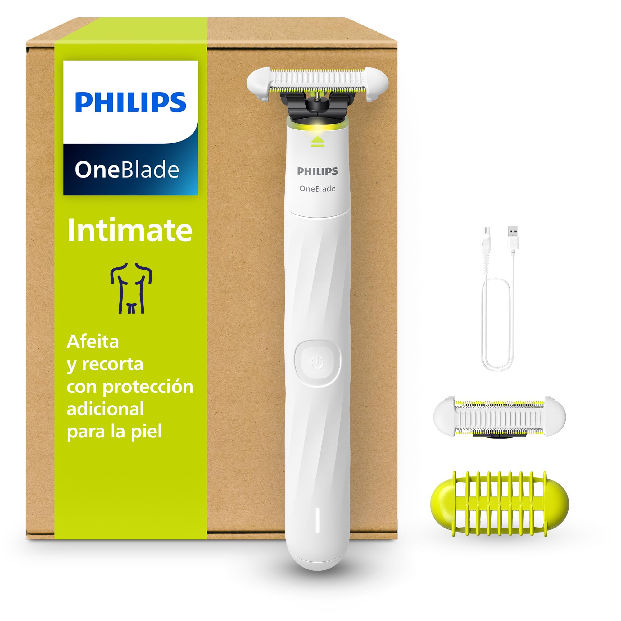 Philips OneBlade Intimate - Recorta y afeita con mayor protección de la piel, mo