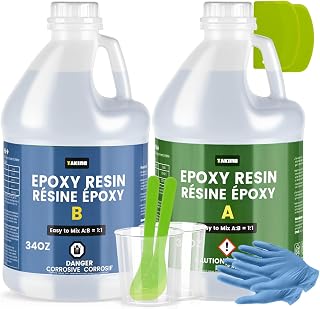 TAKIMO 68OZ Crystal Clear Epoxy Resin Kit, 1:1 Self-Leveling, Bubble Free | High-Gloss Finish, Art and Craft Projects, Coating and DIY Use, Easy for Beginners and Professionals