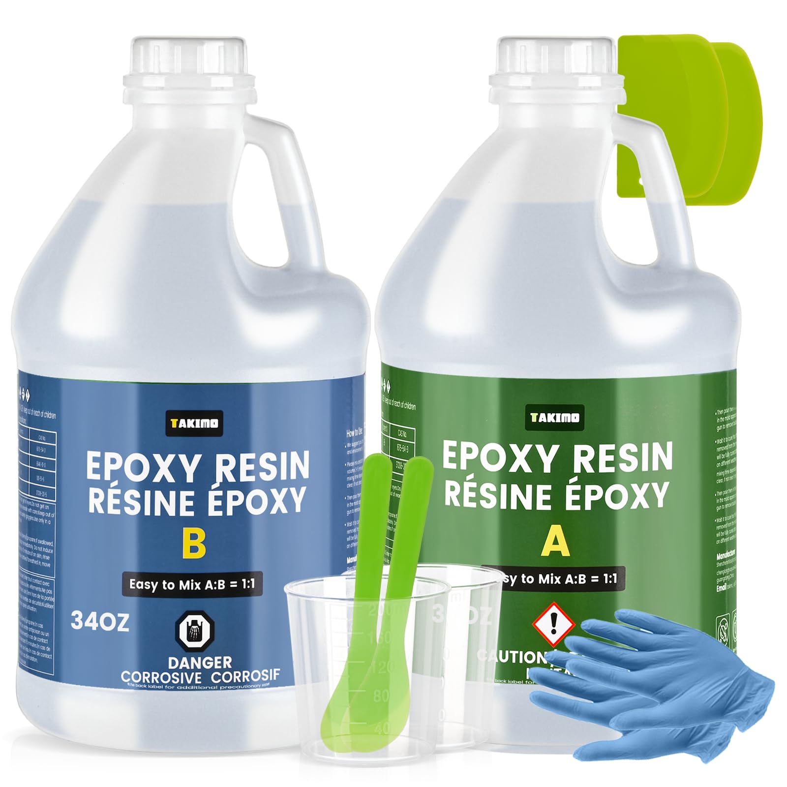 TAKIMO 68OZ Crystal Clear Epoxy Resin Kit, 1:1 Self-Leveling, Bubble Free | High