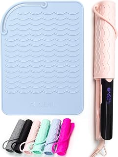 ANGENIL Silicone Heat Resistant Mat for Travel Curling Iron, Heat Pad for Hair Straightener, Flat Iron, Hair Tools, Hair Styling Tools, Silicone Hair Straightener Mat 9" x 6.5", Blue