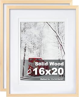 Egofine Set of 2 16x20 Poster Frames Solid Wood with Plexiglass for Wall Mounting, Vertical/Horizontally, Natural Wood