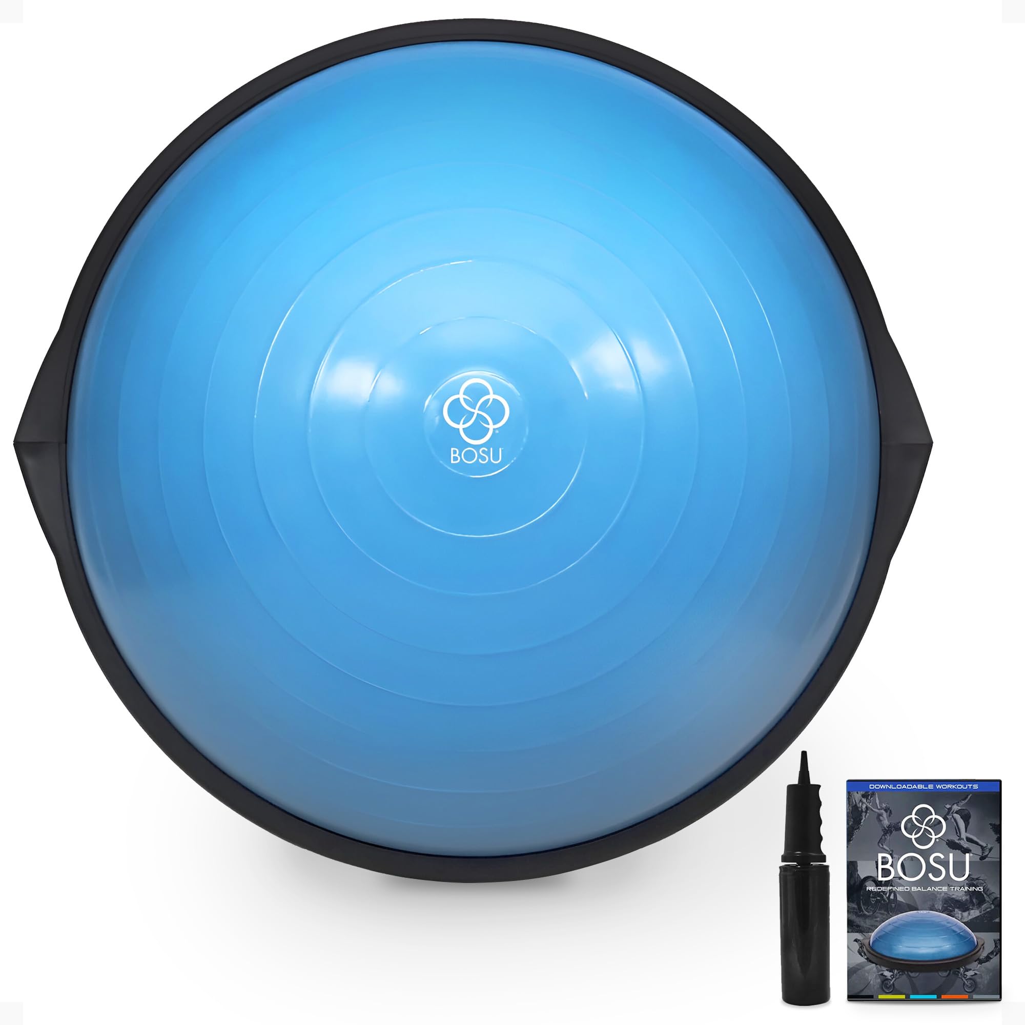 Bosu Balance Ball Exercise Trainer, Home Gym Equipment w/Guided Workouts & Pump,