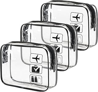 TSA Approved Toiletry Bag, 3 Pcs Clear Toiletries Bags Quart Size, Black | Lightweight &amp; Reusable, Travel Makeup Cosmetic Bag for Women Men, Clear Easy-Check, Carry on Airport Airline Compliant Bags