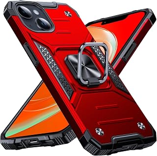 Anqrp Heavy Duty Case for iPhone 13/14 Case with Enhanced Ring Holder Grip Stand, Military Grade Shockproof Rugged Drop Protective Silicone Hard Slim iPhone 13/14 Phone Case Cover,Corail Red