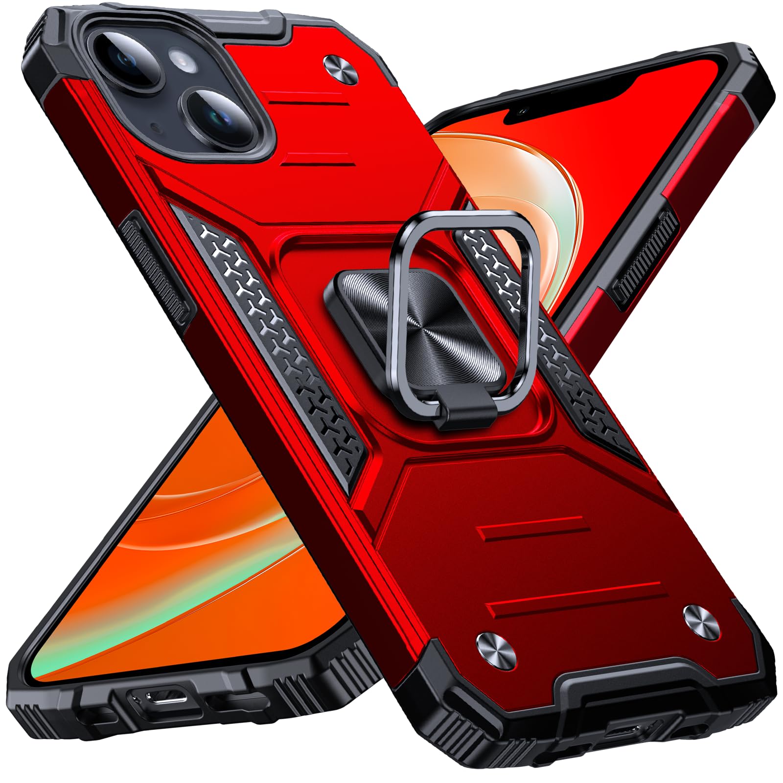 Anqrp Heavy Duty Case for iPhone 13/14 Case with Enhanced Ring Holder Grip Stand