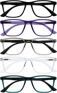 OPULIZE NYX Women's and Men's Blue Light Glasses – Magnifying Glasses Screen/Gaming – Anti-Glare, UV400, Lightweight – Rectangular – Grey, 5 Pack - Black/Purple/Grey/Transparent/Turquoise