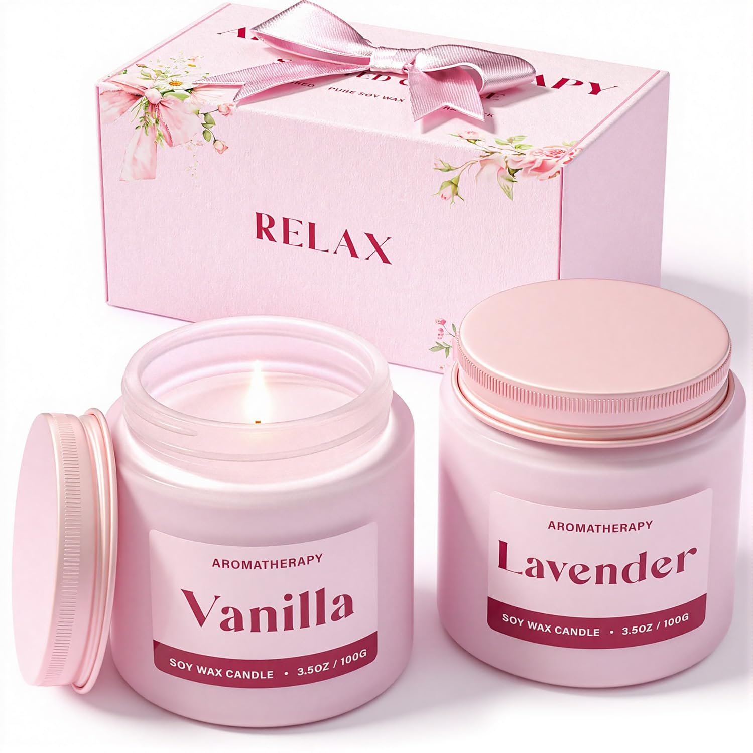 Scented Candles Gifts for Women, Soy Candle Gift Set, Pink Candles Gifts for Her