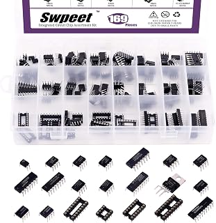 Swpeet 169Pcs 21 Types Integrated Circuit Chip Assortment Kit, Including Opamp, Oscillator, Pwm, LM324, LM358, LM386, LM393, NE5532, NE555, PC817, ULN2003, ULN2803, ICL7660S, JRC4558, LM339, TDA2030AN (169)