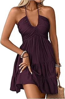 SOLY HUX Women's Summer Mini Dress Halter Backless Flowy Cami Sundress
