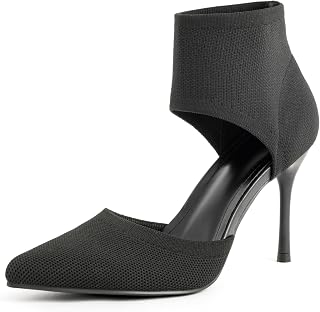 Sexy Black Heels Pumps for Women 3.7 Inches Closed Toe Stiletto Heel Knit Sandals Pointed Toe Stretchy Sock-Like Elastic Sandal Booties for Summer Slip On Comfortable Women Dress Shoes