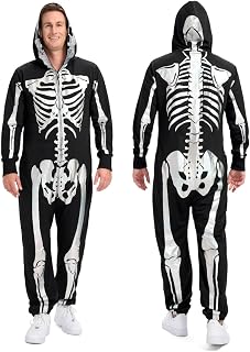Tipsy Elves Men's Halloween Skeleton Costume Hooded Jumpsuit Adult Onesie