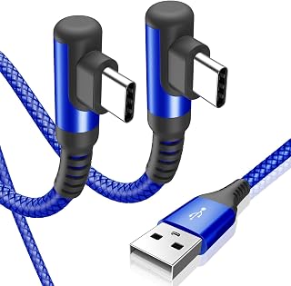 USB C Cable 90 Degree Angle [Pack of 2] Fast Charging Cable USB C Nylon Type C Cable for Samsung Galaxy S21 S20 S10 S9 S8 Plus,Note10/9/8,M31 M30s M20,A20e A71 A. 52 A51 A50 A40 A10 A7, Mi9/8 (blue)