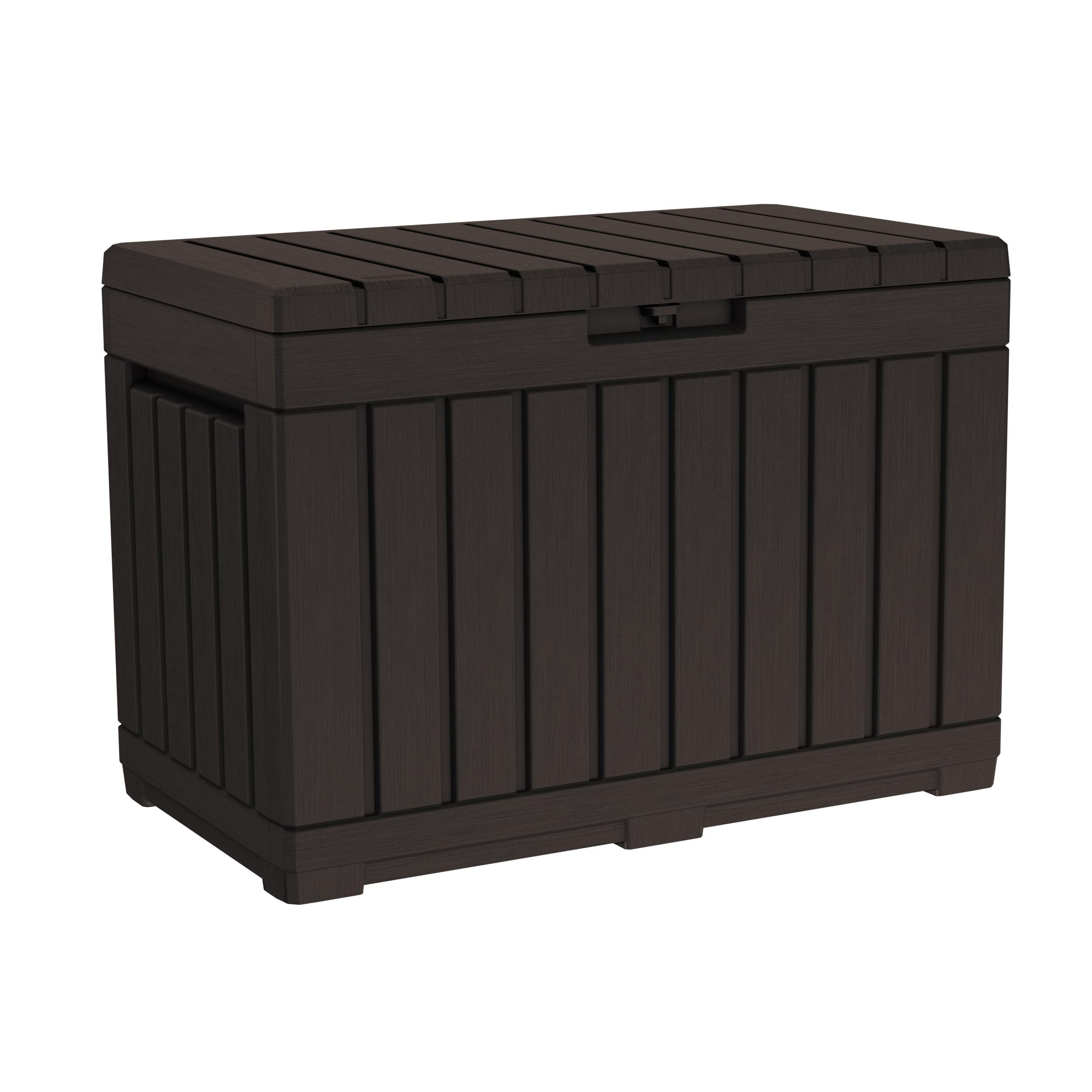 Keter Kentwood 50 Gal Outdoor Storage Box and Patio Side Table | Brown, Resin, C