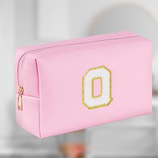 Large Waterproof Makeup Bag for Women, Portable Travel Cosmetic Organizer Pouch, Multi-Compartment Toiletry Bag for Cosmetics, Personal Care, Pink-Letter, F, Minimalist