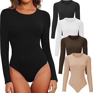BALENNZ Long Sleeve Bodysuits for Women Round Neck Body Suits Womens