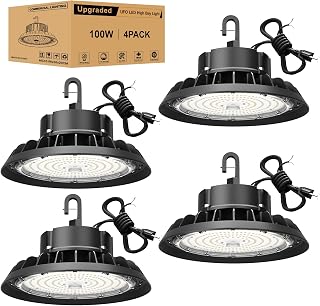 UFO LED High Bay Light 100W 4Pack, High Bay LED Lights 14,000LM Dimmable High Bay, 6' Cable with US Plug, Hanging Hook, Safe Rope, ETL Listed LED High Bay Light for Warehouse Factory Barn Shop