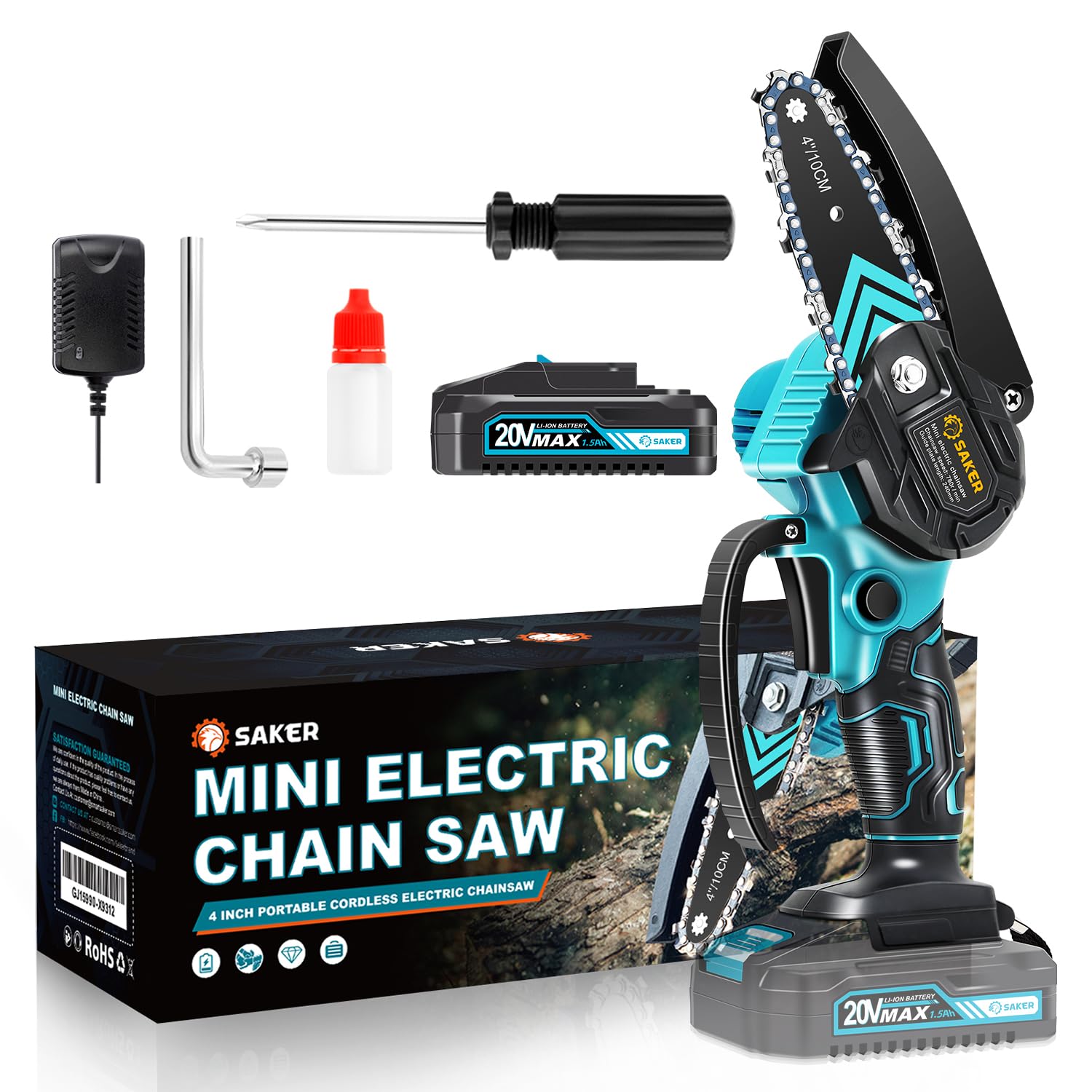 Saker Mini Chainsaw Cordless,Portable Electric Chain Saw | Handheld Chain Saw Pr