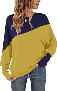 WNEEDU Women's Color Block Long Sleeve T-Shirt
