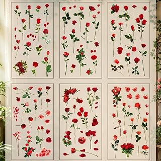 6 Sheets Red Roses Transparent PVC Stickers for Scrapbooking Journal DIY Crafts
