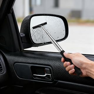Side Mirror Squeegee, Car Mirror Squeegee, Retractable Car Rearview Mirror Wiper for All Vehicles, Universal Automotive Accessories, 38.6 Inch Handle - Black